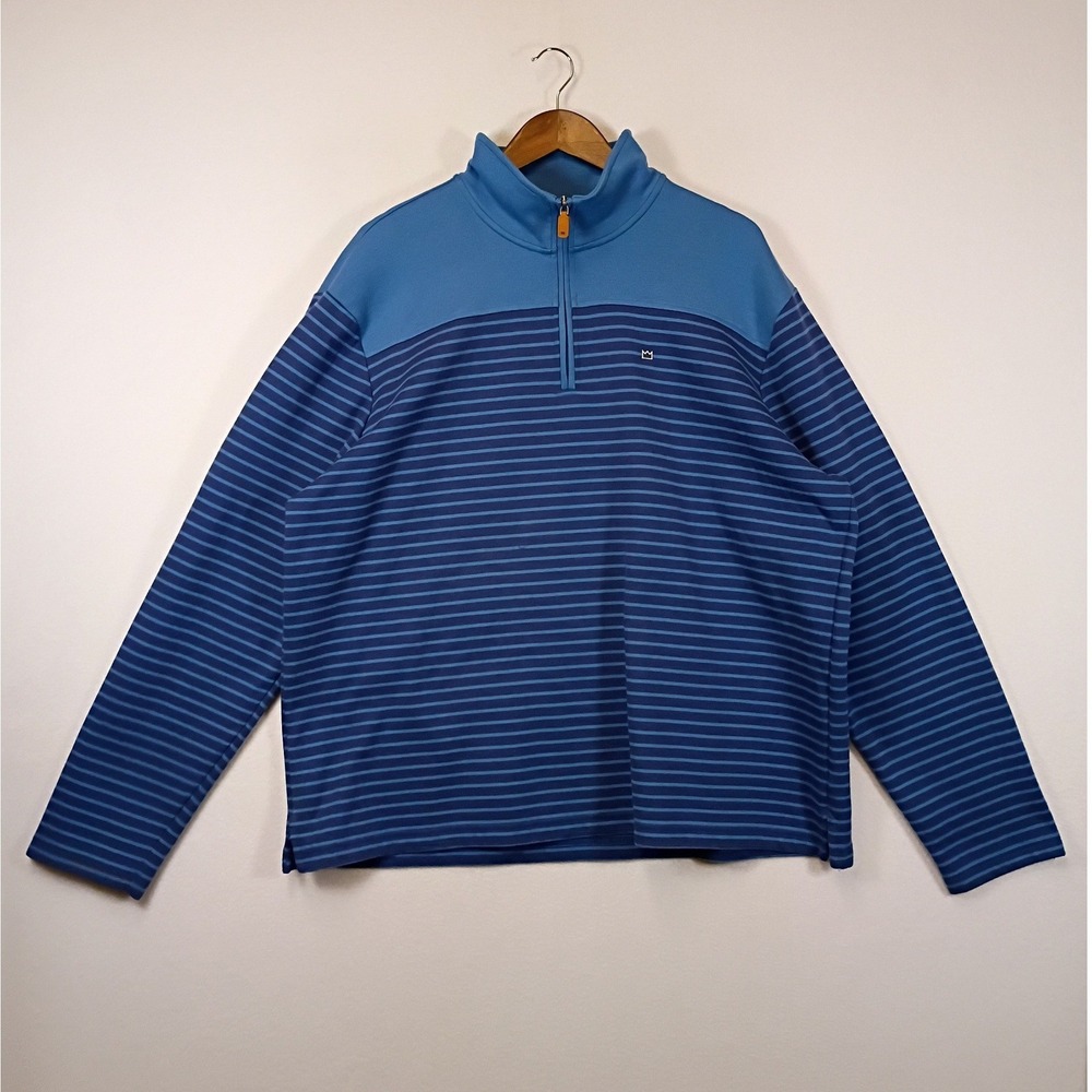 Coastal Preppy Crown & Ivy Mens XXL Blue Striped Quarter Zip Pullover Sweater